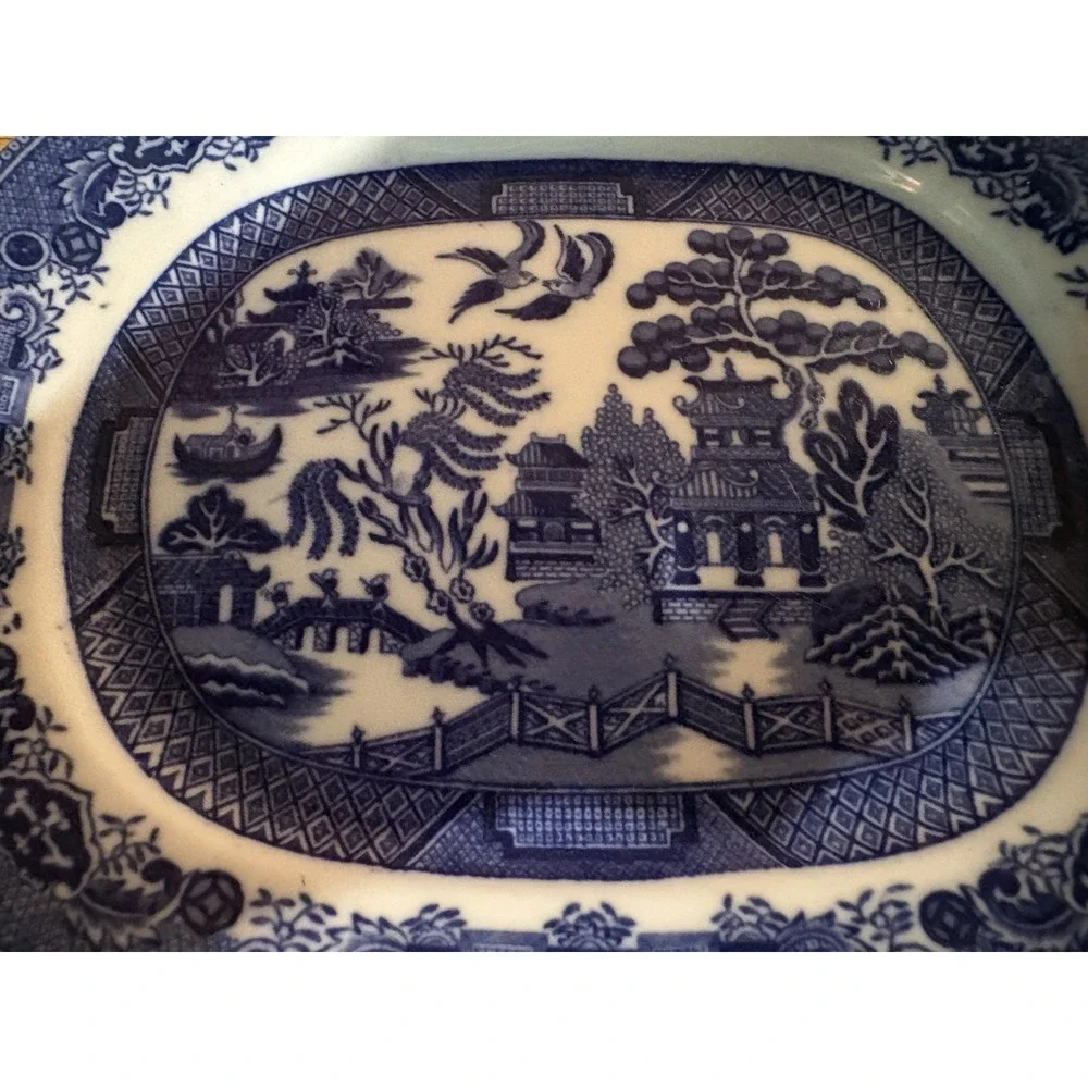Antique Allerton's England Blue Willow Rectangle Plate Appetizer Platter 7